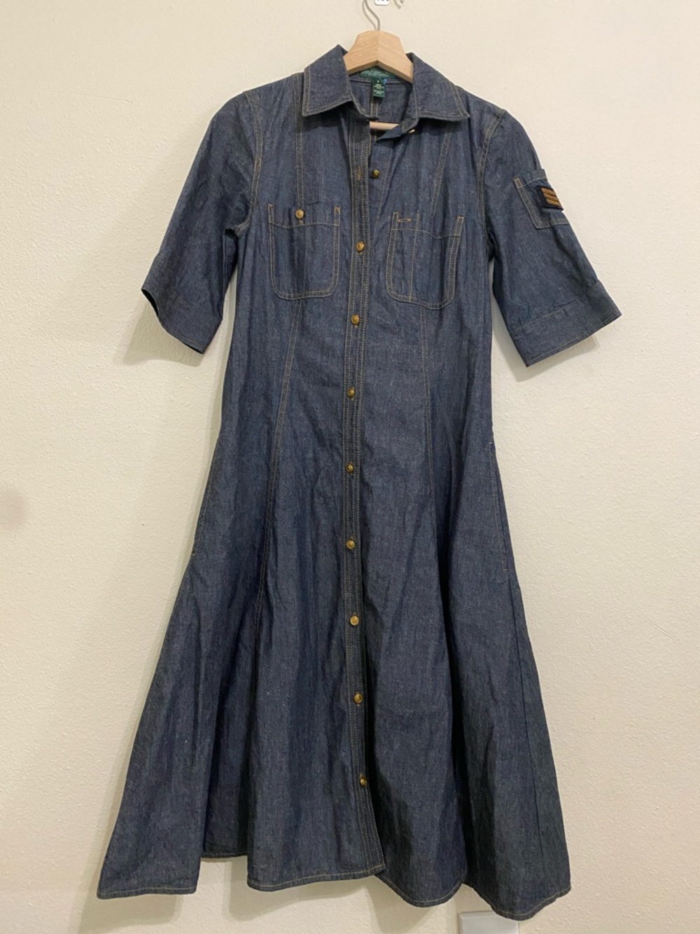 Lauren Ralph Lauren 100% Cotten Indigo Denim Midi Shirt Dress